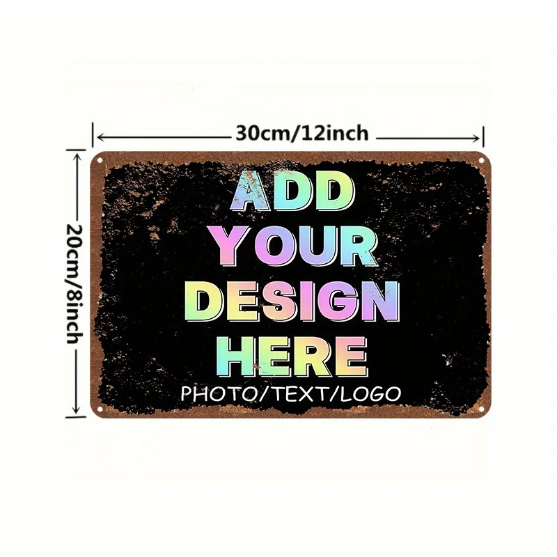 Personalized Custom Metal Wall Sign Customize Your Image Text Logo Retro Distressed Border Indoor Outdoor Hanging Plaque