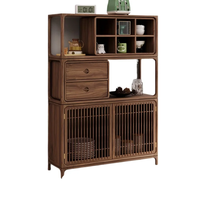 

New Chinese style North American black walnut dining side cabinet pure solid wood locker tea storage cabinet log bookcase displa