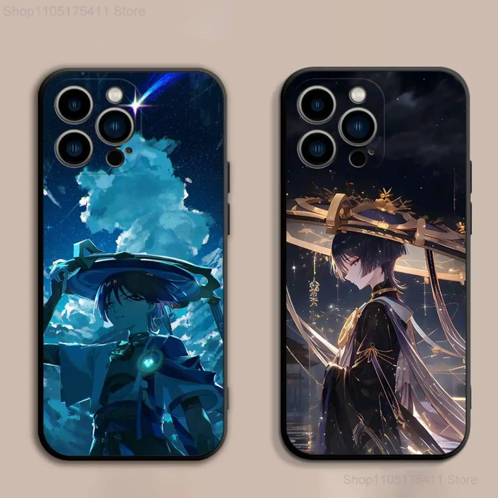 

ScaramoucheE Genshin Impact Phone Case For iPhone 17,16,15,14,13,12,Pro,Max,Plus,E,SE4,Air,Mini Black Soft Cover