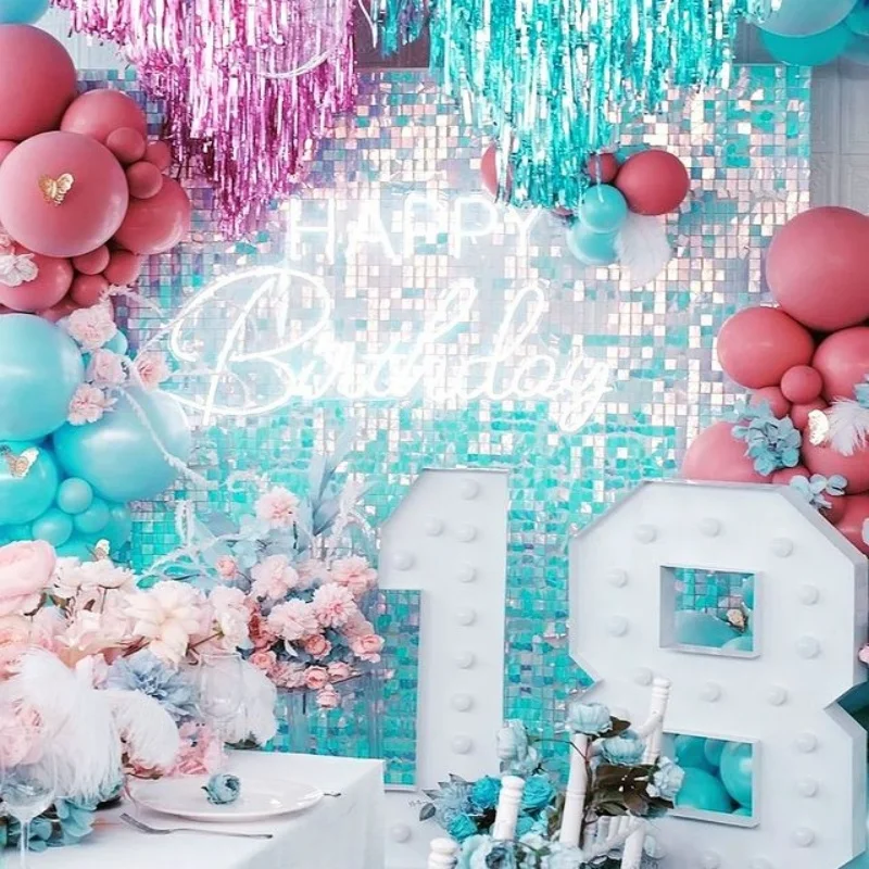 

Iridescent Girl's Room Decor Shimmer Square Sequins Background 12/16/18pcs for Graduation Engagement Birthday Party Decoration