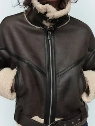 New autumn and winter women's fleece lined double-faced jacket coat motorcycle clothing leather jacket