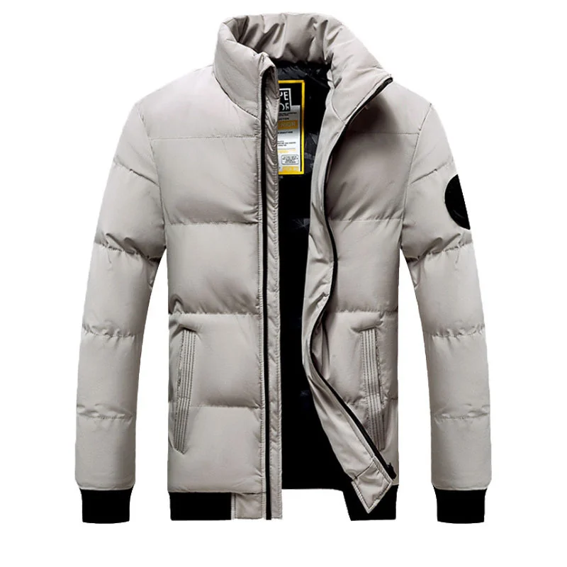 Men's Jacket Cotton Padded Autumn Warm Lightweight Parkas Stand Collar Business Leisure Slim Baseball Coats Young