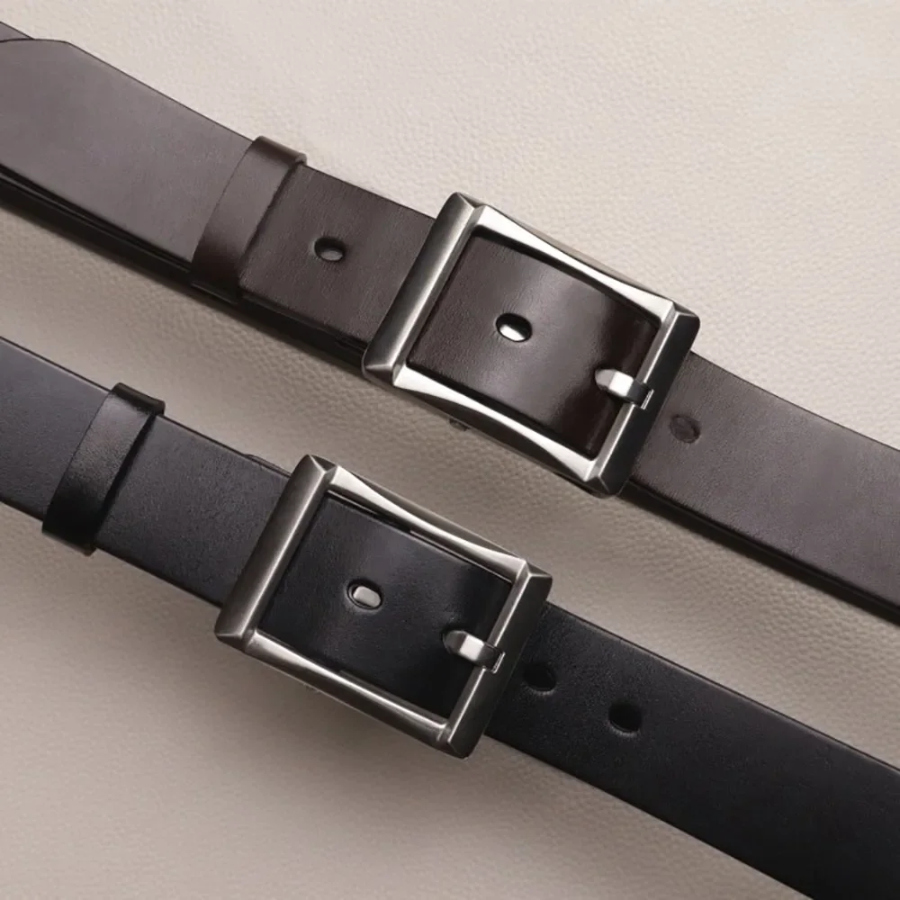 高級メンズ本革ベルト、ソリッドステンレススチールバックル、シンプルでエレガントなデザイン