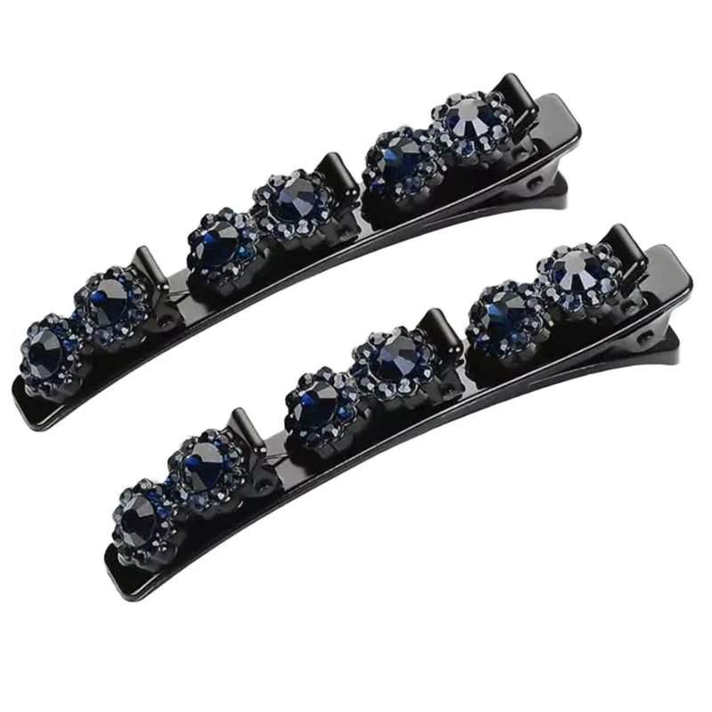 Fashion Sparkling Crystal Stone Braided Hair Clips Elegant Sweet Flower Barrette Side Clips Hair Accessory For Women Girls