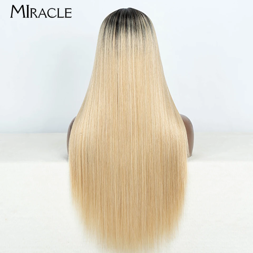 MIRACLE 30 Inch Synthetic Lace Front Wig Straight Fiber Lace Wig For Woman High Density Wig Soft Fake Hair Colors blonde