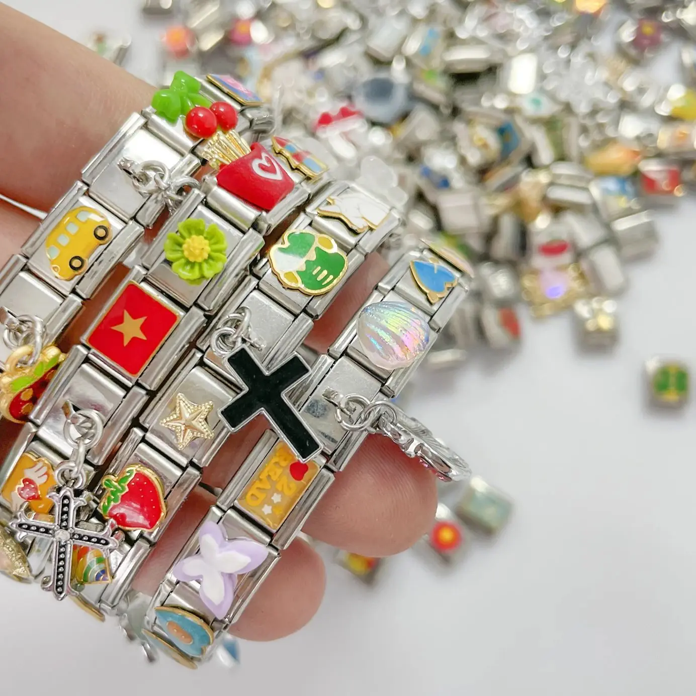 

10-30Pcs New Fashion Randomised Mixed Mystery Boxes Italian Link Bracelet Personality Stainless Steel Jewelry DIY Making