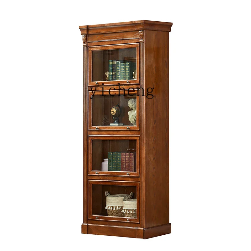 

ZYA Bookcase All Solid Wood Dustproof Bookshelf Bookcase Living Room Display with Glass Door Floor Storage Cabinet