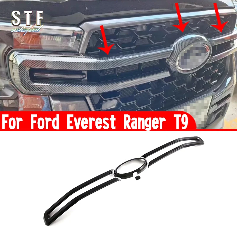 For Ford Everest Ranger T9 2023 2024 Car Accessories ABS Front Grille Around Center Radiator Trim Molding Stickers