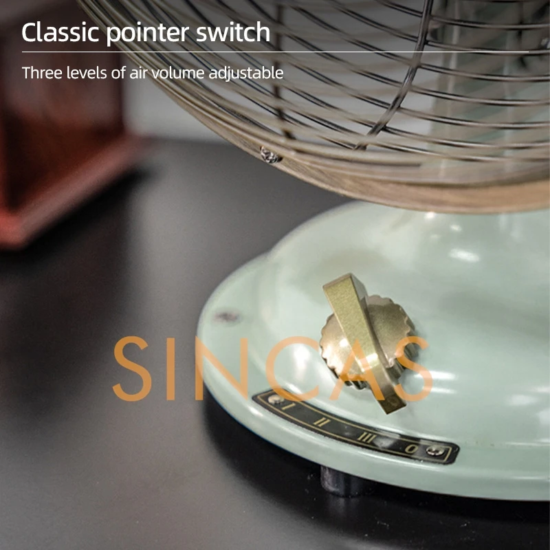 Vintage Metal Desk Oscillating Fan 8-Inch Retro Classic Antique Space-Saving Table Detachable Fan for Home Office Study Desktop
