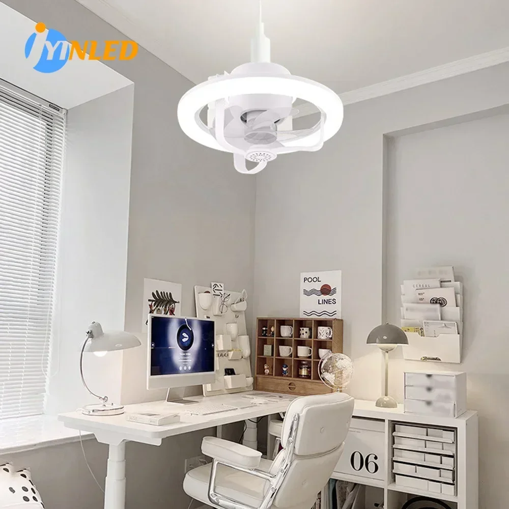 Modern 360° E27 Shaking Head Ceiling Fan Light 3-Speed Adjustable Ceiling Fan Lamp with Remote Control Dimmable Home Living Room