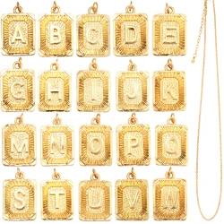 Hip Hop Style Rectangle 18K Gold Plated Initial Name A-Z Letter Charm Pendant Necklace,Trendy Jewelry Findings for Women Men L82