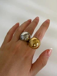 GHIDBK 18K Pvd Gold Plated Chunky Dome Wide Rings for Women Men Punk Stainless Steel Free Tarnish Stackable Statement Jewelry