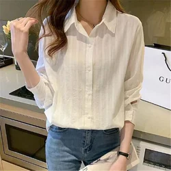 White Cotton Shirt Women Blouses Professional Top Laple Long Sleeve Bottom Shirt Basic Cardigan Shirt Grace Feminine Blusas