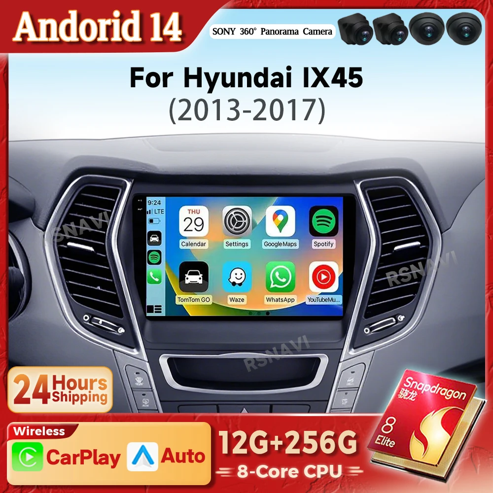 Android 14 Carplay Auto 2K экран для Hyundai Santa Fe 3 2013-2016 авторадио GPS стерео автомобильный радиоприемник мультимедийный плеер Snapdragon