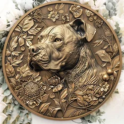 1pc 8x8inch Aluminum Metal Sign Circular Metal Plaque Decoration Pit Bull Coin Of Golden room decoration  wall decor  garage