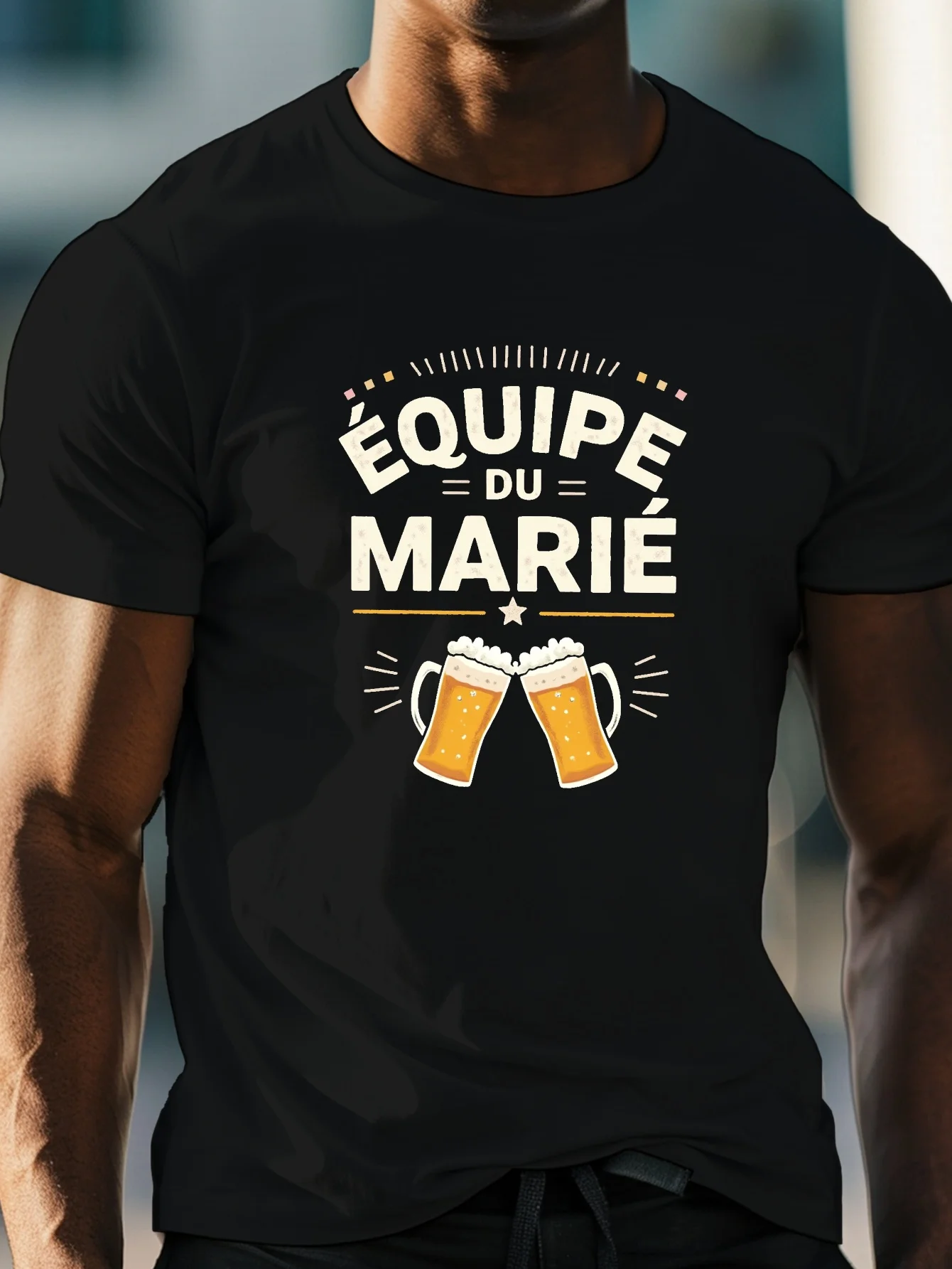 Men's Graphic T-Shirt - Casual Crew Neck Short Sleeve, Lightweight Summer Tee, Featuring Beer Mug Design, Black, Perfect for Casual Wear