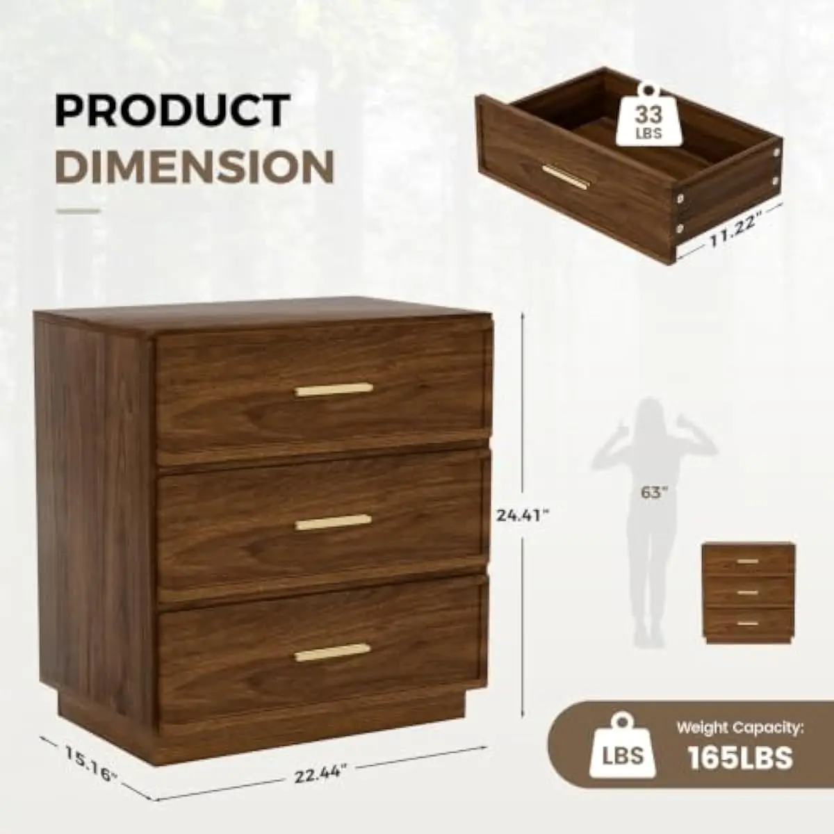Tall Two-Piece Nightstand Collection Featuring Three Smooth-Gliding Drawers Per Unit Walnut Finish Solid Wood Construction Minim