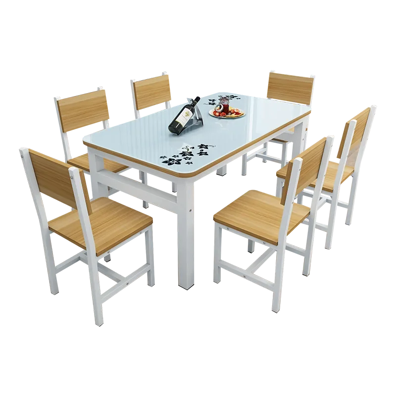

Tempered glass dining table and chairs for small household rectangular snacks, restaurants