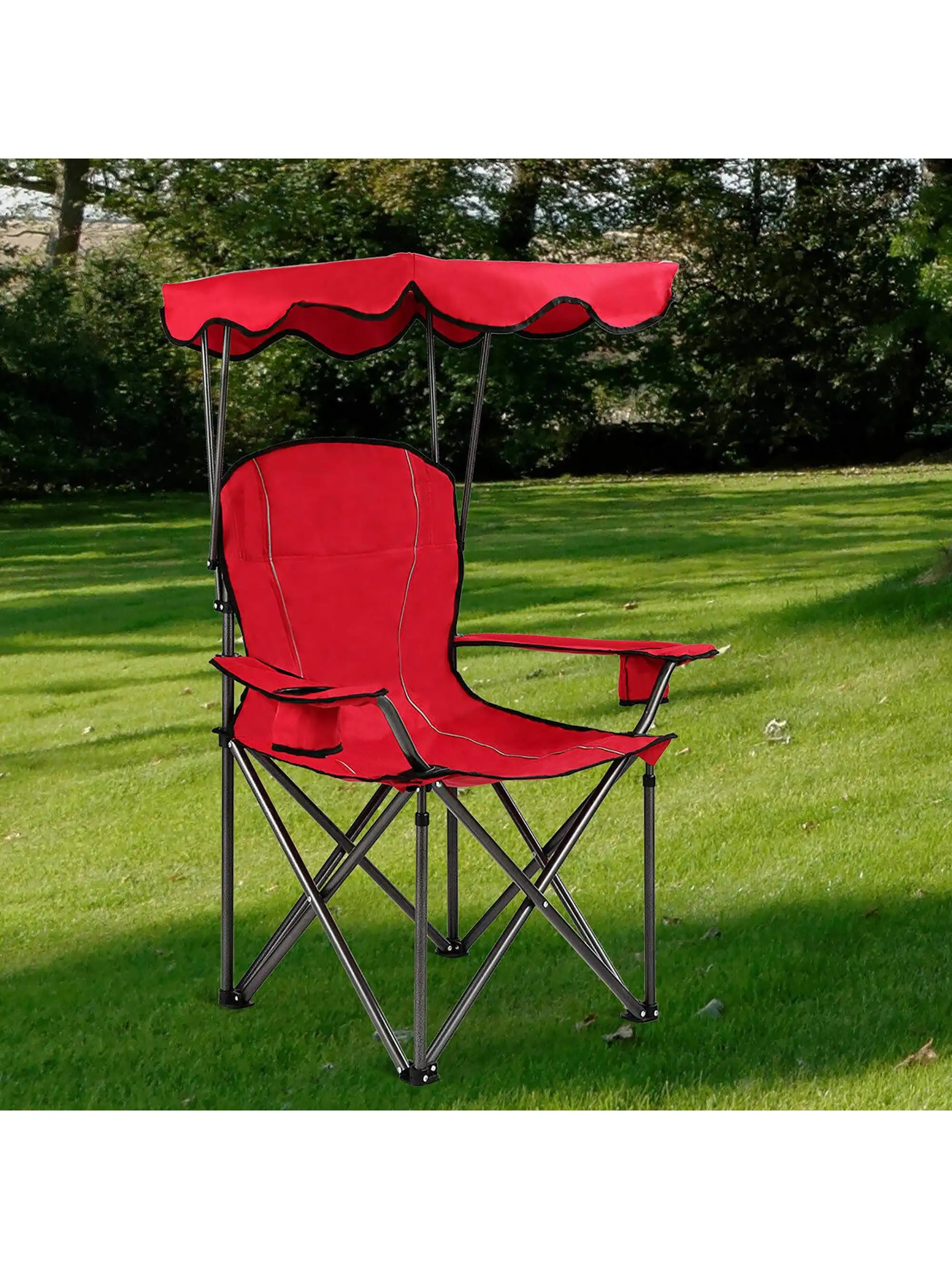 

Portable Folding Beach Canopy Chair W/ Cup Holders Bag Camping Hiking Outdoor