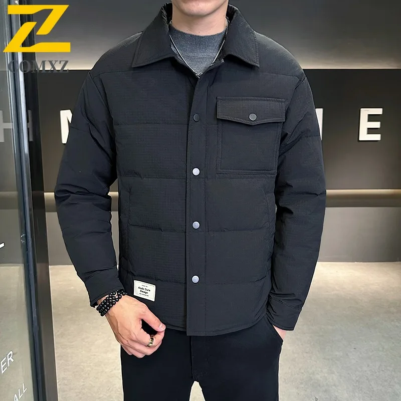 COMXZ 2025 Mens Womens Winter Stand Collar Puffer Jacket American Style Waterproof and Windproof fashion Warm tactic Hooded Coat