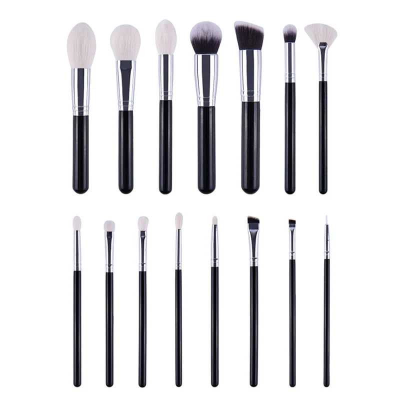 KLINA 15PCS Goat Hair Makeup Brushes Set Kit Gift For Women Professional Natural Make Up Cleaner Cosmetic Powder Eye Lip Tool