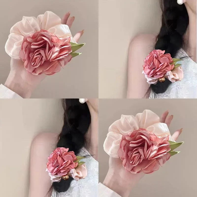 

High elastic flower hair band large intestine premium rubber band summer Mori camellia headrope ponytail headgear