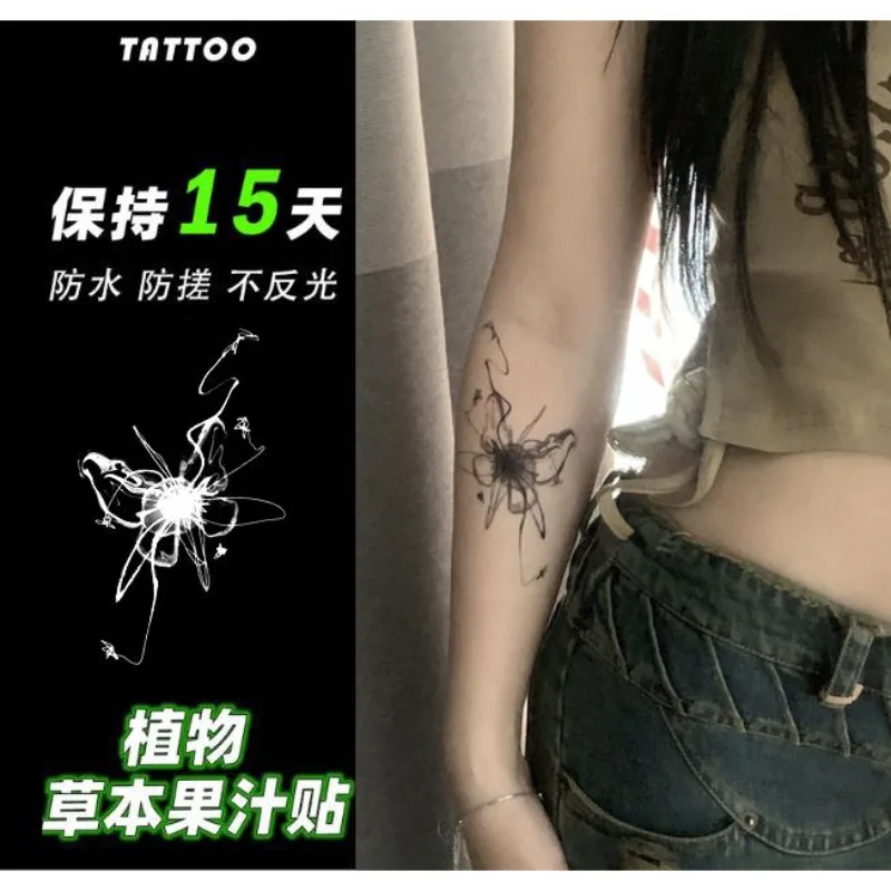 Faux tatouage temporaire à base de plantes pour femme, noir, trou, papillon, art, sexy, imperméable, autocollant, durable, bras, punk