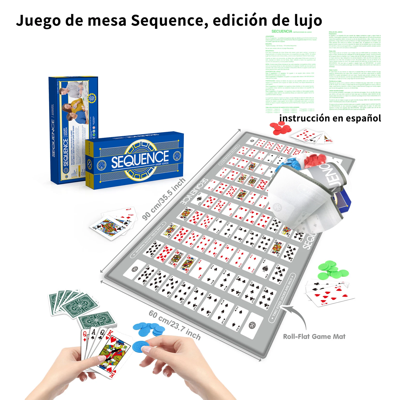 Juego de mesa de secuencia, juego de cartas, edición de lujo, tapete de juego plegable