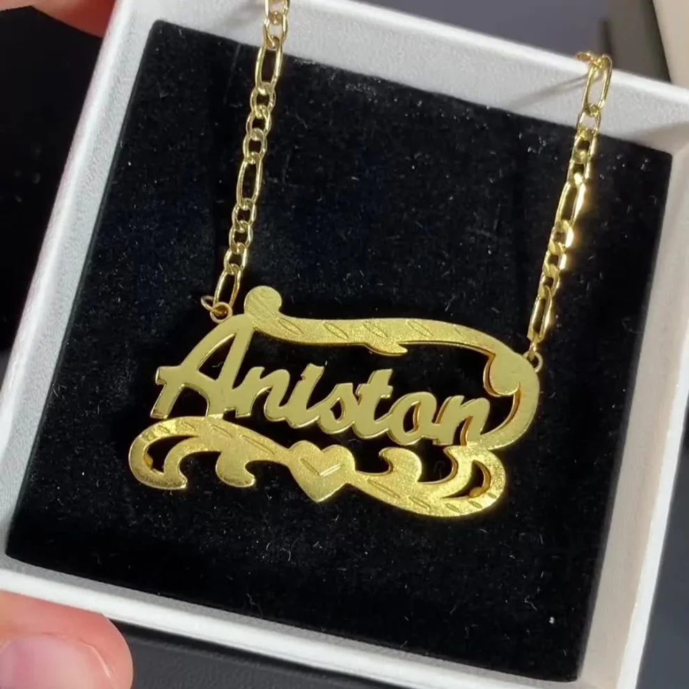 

3D табличка с именем на заказ, ожерелье из 18-каратного золота, двухцветное золото, персонализированные ювелирные изделия, ожерелья из нержавеющей стали, двойная пластина, подарок для женщин