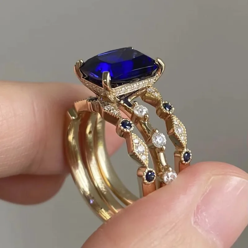 TEMU-Anillo de joyería azul para mujer, anillo de boda de moda europea y americana, superventas, nuevo conjunto