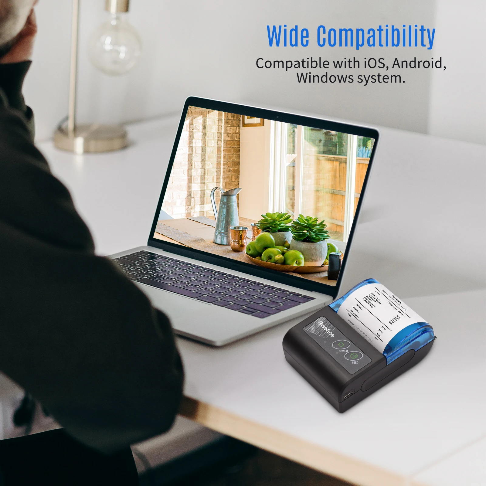 Bisofice Portable 2 inch Wireless Mini Thermal Printer USB Receipt Bill Ticket Printer with 58mm Print Paper for Restaurant