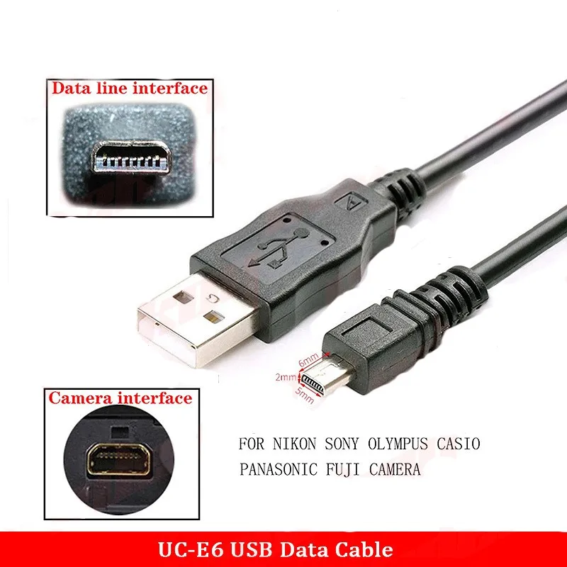 UC-E6 Digital Camera USB Data Cable Mini 8 Pin Data Cable for Nikon CoolPix Fuji Panasonic Olympus Sony 1.5M