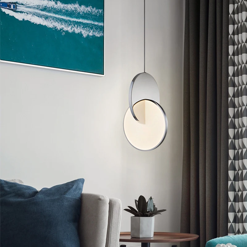 Modern Luxury Bedside Lamp Creative Mirror Stainless Steel Hanging Light Personalized Restaurant Simple Loft Stair Pendant Lamp