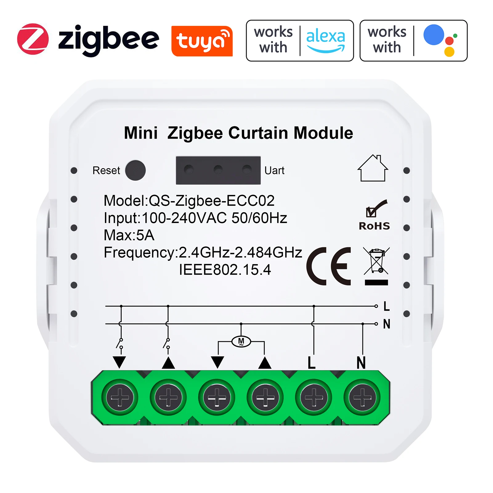 

Модуль штор Tuya ZigBee, модуль штор для домашнего интеллектуального устройства, приложение для мобильного телефона, дистанционное управление, совместимое с Alexa Home для