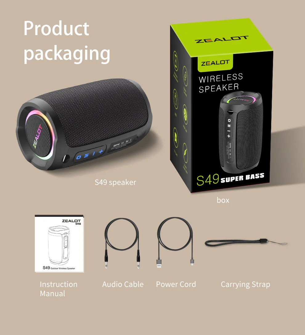 ZEALOT-S49 Tragbarer Bluetooth-Lautsprecher 360° Stereo-Sound 20W IPX6 Wasserdicht Kabelloser Bluetooth 5.2 Outdoor-Lautsprecher – Detail 3