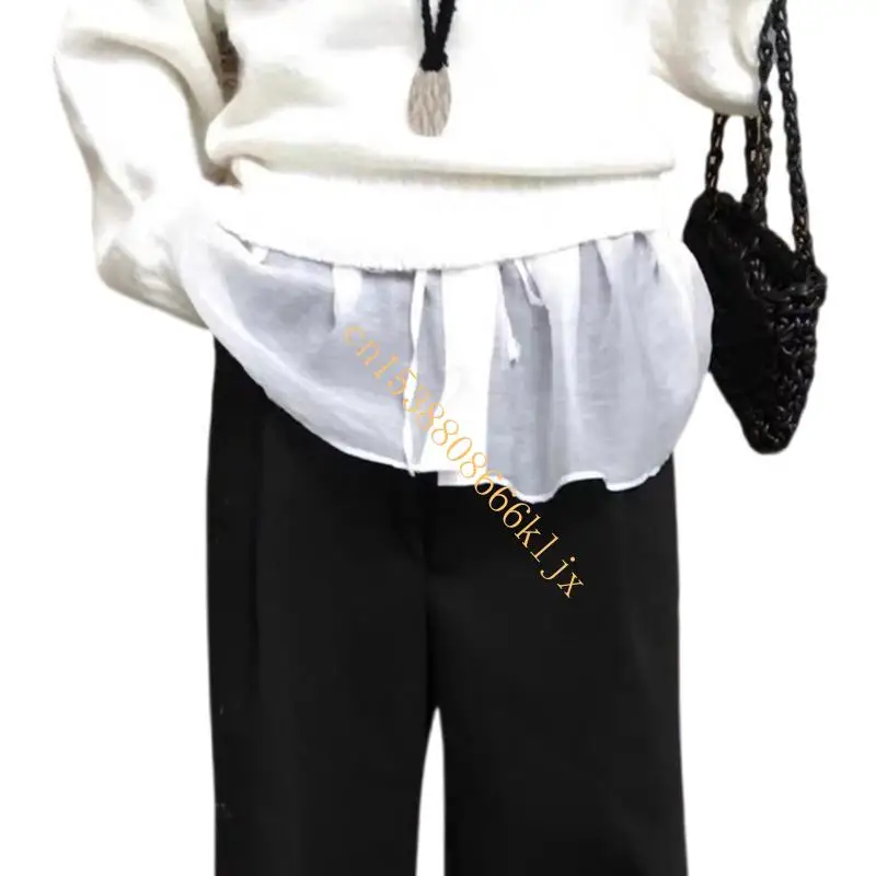 

Drawstring Waist Layering Faux Top Lower Apron Skirt A-Line Mini Wrap Skirt Faux Hemline Shirt Extender for Women 066C