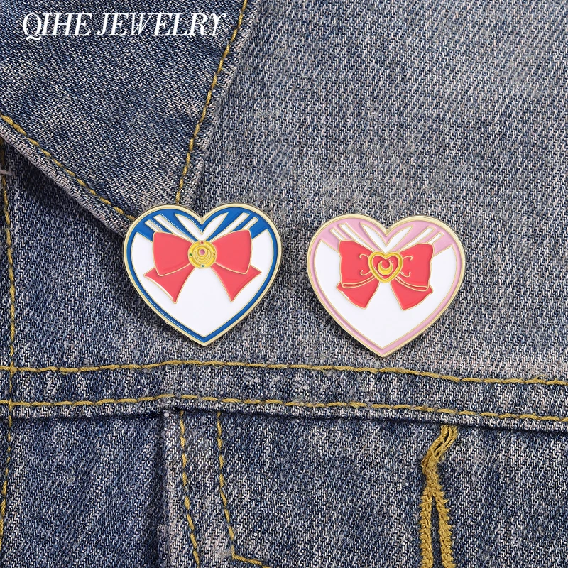 Lindo broche con lazo rosa, alfileres esmaltados, broche de inspiración de animación de dibujos animados, insignia de solapa para mochila, regalos de joyería para mujer para amigo