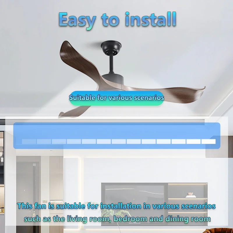 

Modern Industry 52in Ceiling Fan with Remote Control for Bedroom Office Flush Mount 6-Speed Reversible Quiet DC Motor No Light