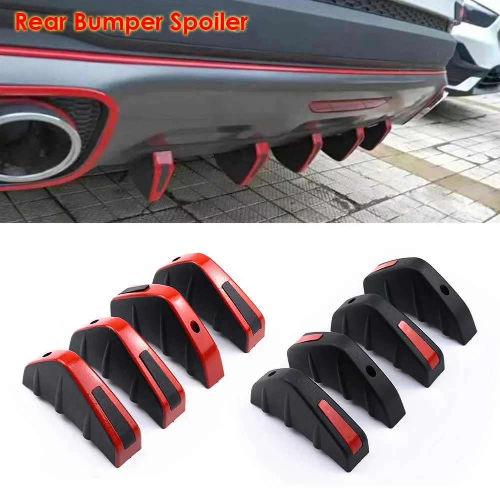 4pcs Carbon Fiber Car Modified Rear Bumper Diffuser Spoiler Black＆Red ABS Rear Bumper Lip Diffuser Anti-collision Universal