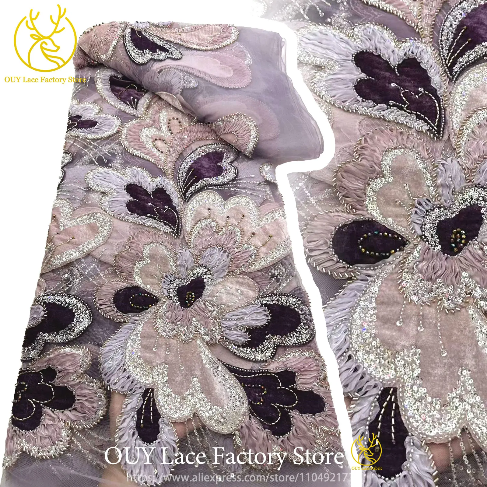 Velvet Fabric Embroidery - Modna afrykańska aksamitna koronka z ciężkimi
