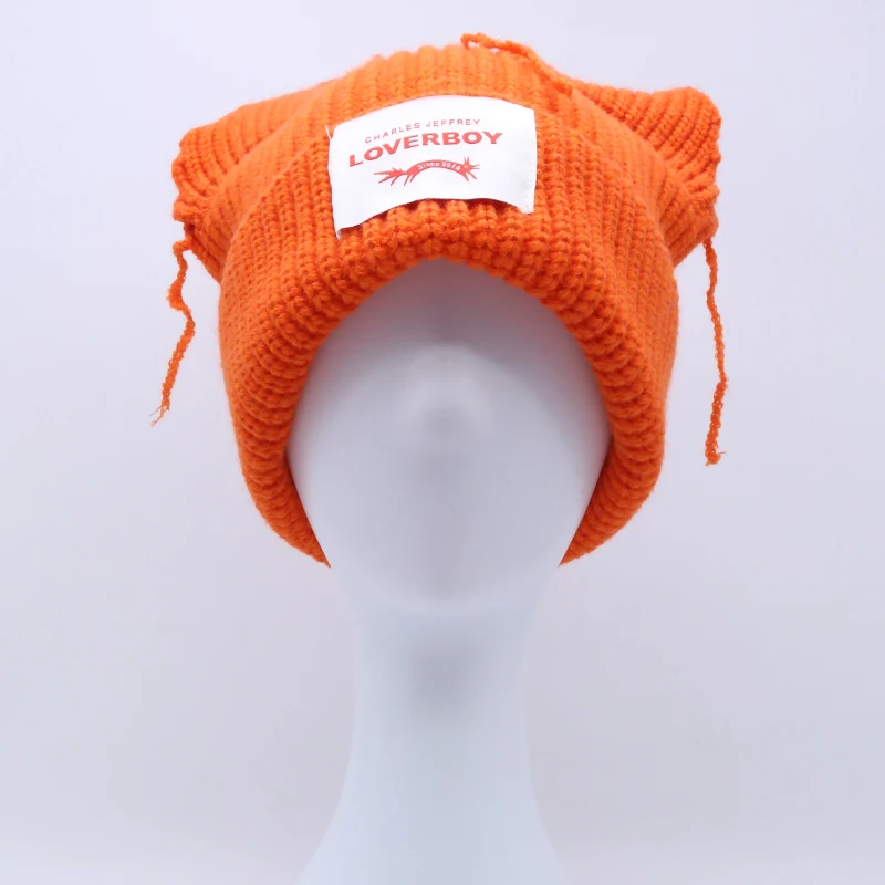 New 2024 Winter Skullies Cute Women Short Ears Fox Hat Crochet Knitted Hat Costume Beanie Hats Women Christmas Gift Hip-hop Cap