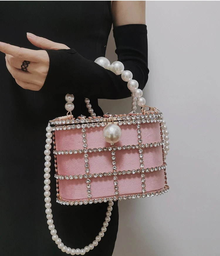 Diamonds Basket Evening Clutch Bags Women 2023 Luxury Hollow Out Preal Beaded Metallic Cage Handbags Lady Wedding Party Purse