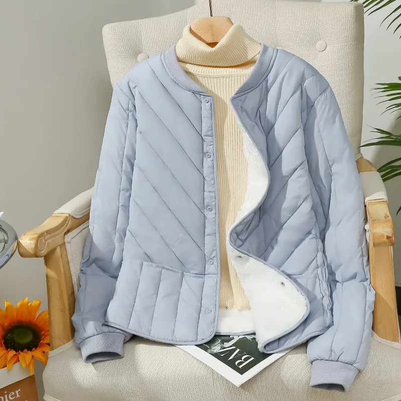 Women Winter Fleece Lined Short Quilted Coat Slim Warm Lightweight Inner Cotton Jacket