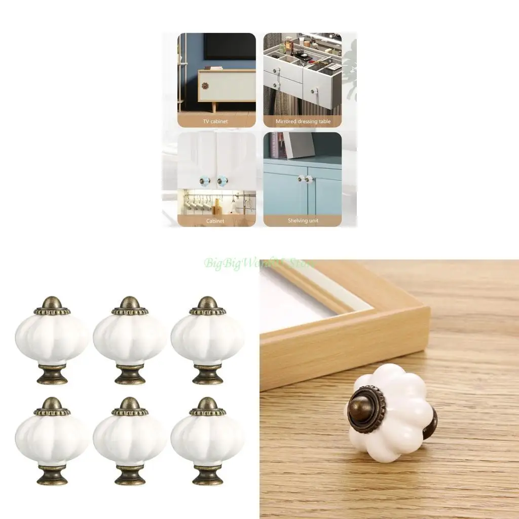 

24TE 6Pcs Drawer Pulls Ceramic Dressers Knob Cupboard Handle Modern Furniture Handle Pumpkin Bedside Cabinet Pull