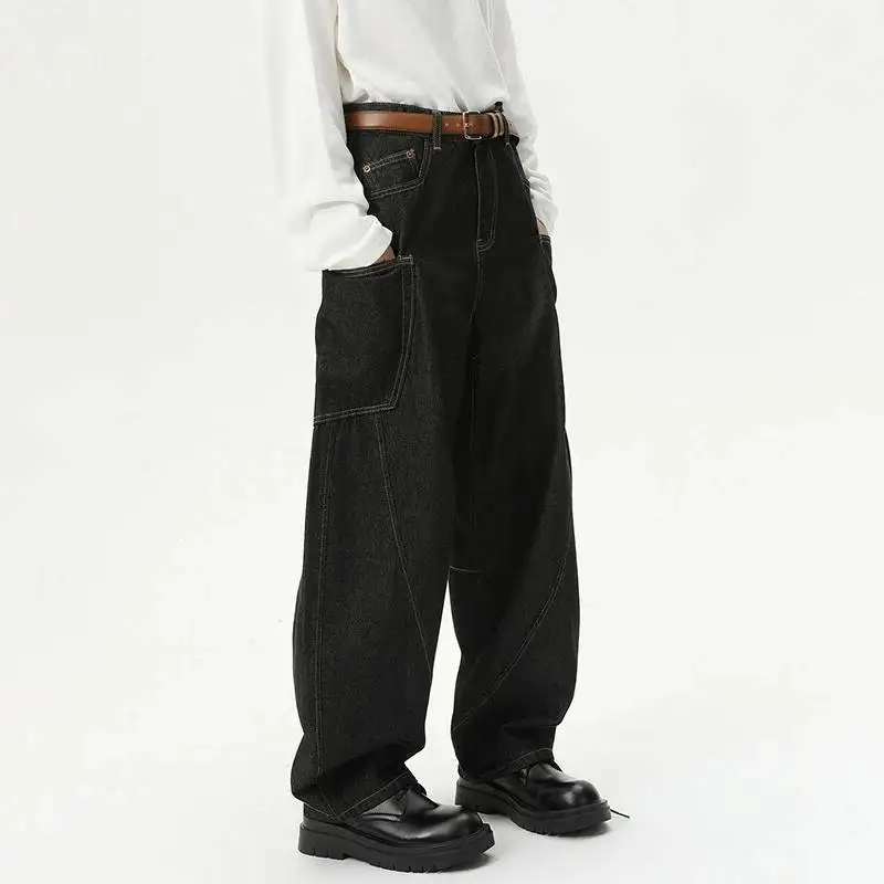 LUZHEN Multi Original Pockets Straight Casual Jeans Fashion Decorate Men 2026 New High Quality Loose Wide Leg Denim Pants JY9017