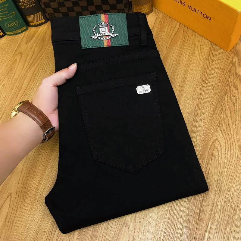 Pure Black Jeans Men's 2024 Spring and Summer Versatile Simple Stretch Slim Fit Business Office Men's Trousers