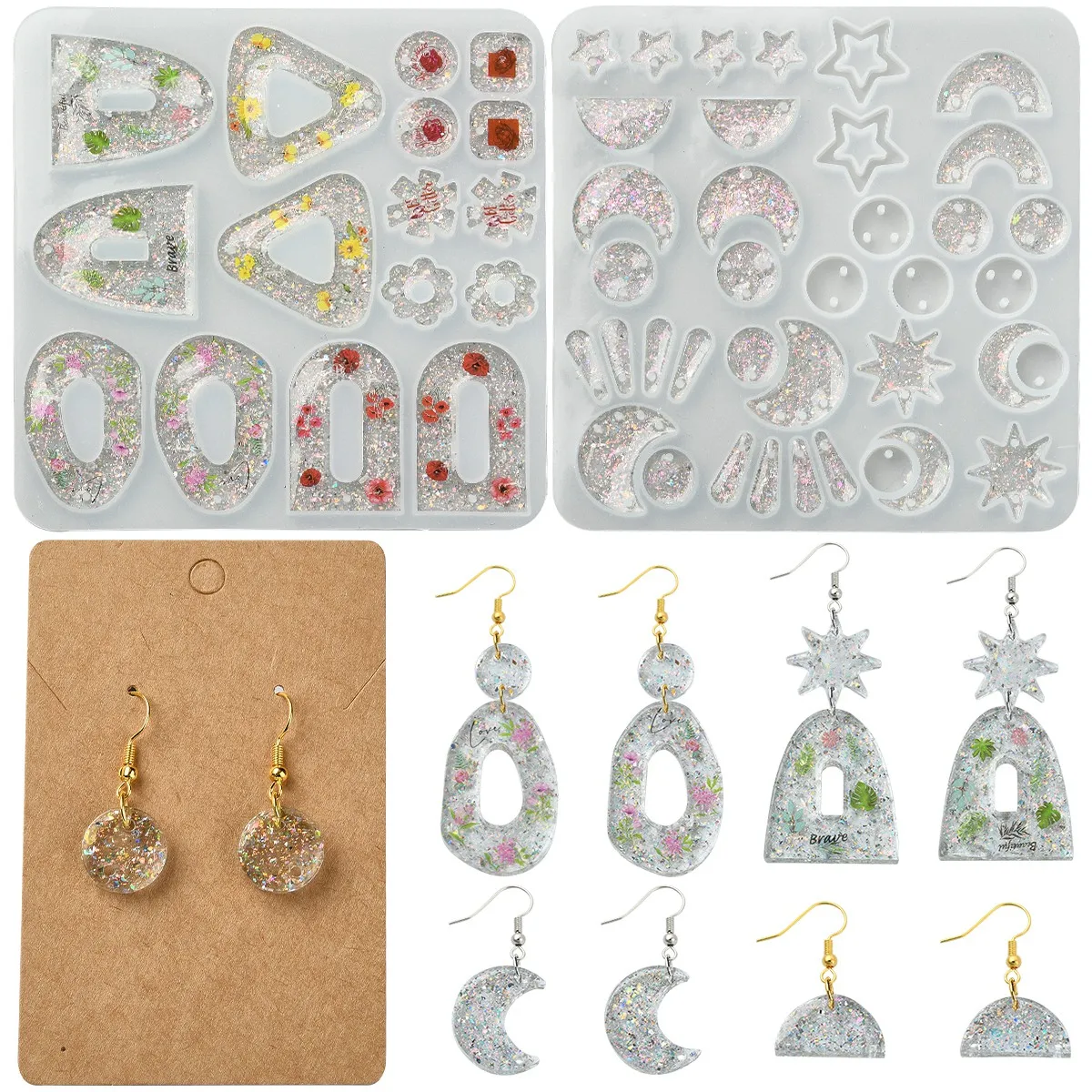 

DIY Earring Making Kit DIY Silicone Molds, Iron Open Jump Rings, Brass Earring Hooks, Earring Display Cards, Plastic Ear Nuts