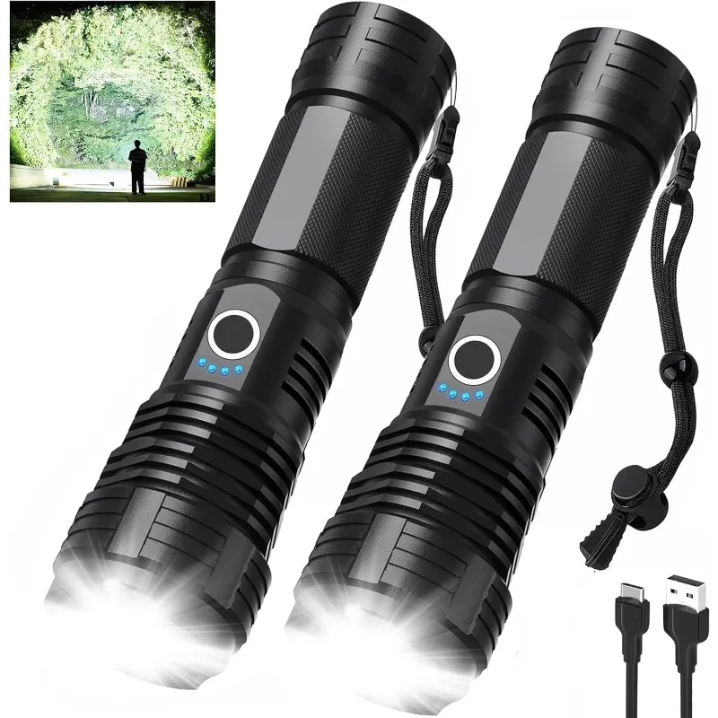 

Led Flashlights 90000 Lumen High Lumens Rechargeable 2 Pack, Brightest Flash Light with 5 Modes & 18H Runtime, IPX7 Waterproof