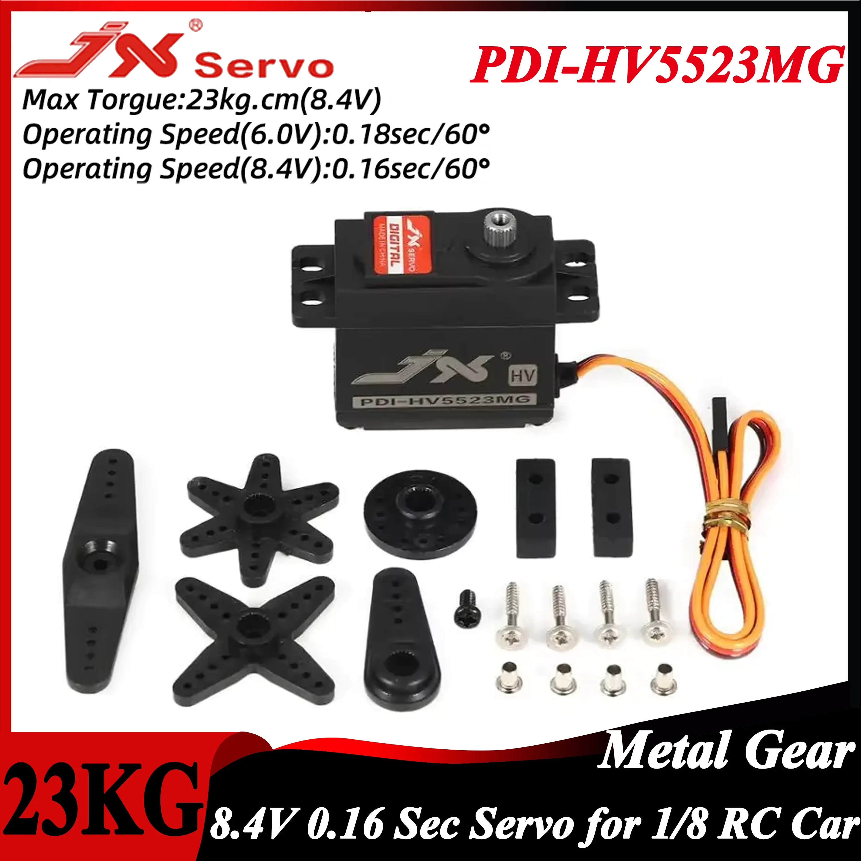 

JX Servo PDI-HV5523MG 23kg HV 8.4V 0.16 Sec Metal Gear Digital Servo for 1/8 1/10 RC Car Plane Aircraft Robot DIY Parts Wltoys