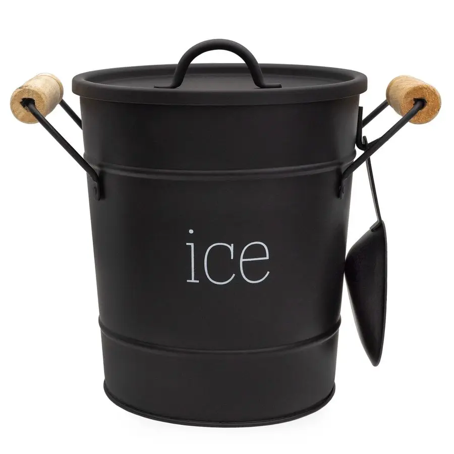 

Design Farmhouse Enamelware Ice Bucket Black Retro Style Insulated Metal Ice Server